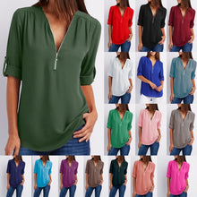 Load image into Gallery viewer, Zip Up V-neck Blouse