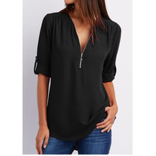 Load image into Gallery viewer, Zip Up V-neck Blouse