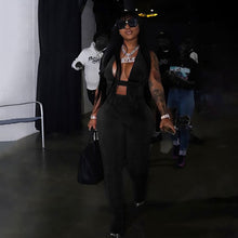 Load image into Gallery viewer, Two Piece Set Ribbon H-Shape Bandage Top+Solid Sheath Pants