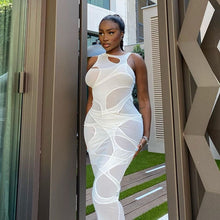 Load image into Gallery viewer, Sleeveless O-Neck Solid Patchwork Mesh Maxi Dress