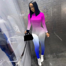 Load image into Gallery viewer, hirigin Women Gradient Print Long Sleeve Sport Bodycon Jumpsuit Bandage Skinny Jumpsuit Streetwear Autumn Winter Romper Outfits