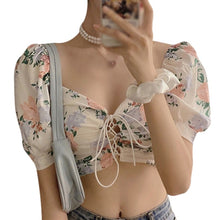 Load image into Gallery viewer, Floral Print  Drawstring Blouses