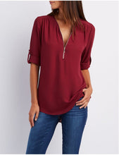 Load image into Gallery viewer, Zip Up V-neck Blouse