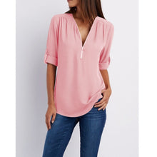 Load image into Gallery viewer, Zip Up V-neck Blouse
