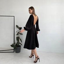 Load image into Gallery viewer, Backless Lantern Sleeve Midi Dress