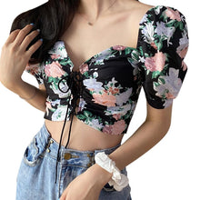Load image into Gallery viewer, Floral Print  Drawstring Blouses