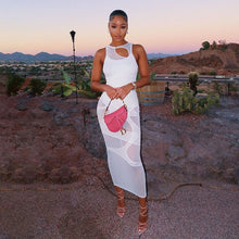 Load image into Gallery viewer, Sleeveless O-Neck Solid Patchwork Mesh Maxi Dress