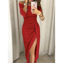 Load image into Gallery viewer, Off Shoulders Cocktail Long Slit Dress
