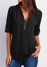 Load image into Gallery viewer, Zip Up V-neck Blouse