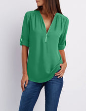 Load image into Gallery viewer, Zip Up V-neck Blouse