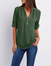 Load image into Gallery viewer, Zip Up V-neck Blouse