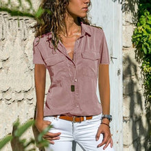 Load image into Gallery viewer, Short Sleeve Casual Button Down Blouses