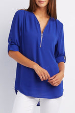 Load image into Gallery viewer, Zip Up V-neck Blouse