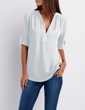 Load image into Gallery viewer, Zip Up V-neck Blouse