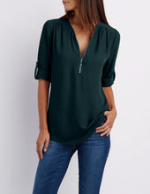 Load image into Gallery viewer, Zip Up V-neck Blouse