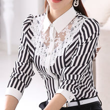 Load image into Gallery viewer, Lace Spliced StripemEmbroidery OL Blouses