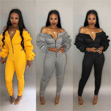 Load image into Gallery viewer, Off Shoulder Long Puff sleeve Jumpsuits