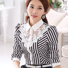 Load image into Gallery viewer, Lace Spliced StripemEmbroidery OL Blouses