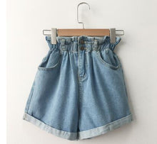 Load image into Gallery viewer, Loose Roll Up Hem Elastic Waist Jean Shorts