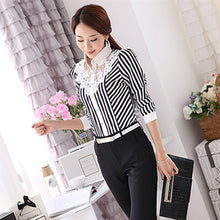 Load image into Gallery viewer, Lace Spliced StripemEmbroidery OL Blouses
