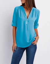 Load image into Gallery viewer, Zip Up V-neck Blouse
