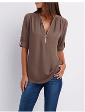 Load image into Gallery viewer, Zip Up V-neck Blouse