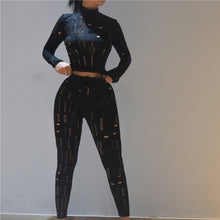 Load image into Gallery viewer, Two Piece Set Hollow Out Long Sleeve Turtleneck Top+Pants
