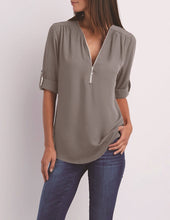 Load image into Gallery viewer, Zip Up V-neck Blouse