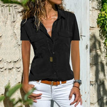 Load image into Gallery viewer, Short Sleeve Casual Button Down Blouses