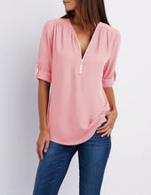 Load image into Gallery viewer, Zip Up V-neck Blouse
