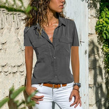 Load image into Gallery viewer, Short Sleeve Casual Button Down Blouses