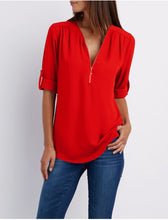 Load image into Gallery viewer, Zip Up V-neck Blouse
