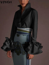 Load image into Gallery viewer, Sexy Turn-down Collar Flare Sleeve Tops