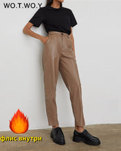 Load image into Gallery viewer, High Waist Spliced Loose Leather Pants