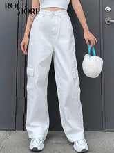 Load image into Gallery viewer, Rockmore Brown Vintage Baggy Jeans Women 90s Streetwear Pockets Wide Leg Cargo Pants Low Waist Straight Denim Trousers 2021