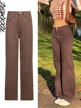 Load image into Gallery viewer, Rockmore Brown Vintage Baggy Jeans Women 90s Streetwear Pockets Wide Leg Cargo Pants Low Waist Straight Denim Trousers 2021