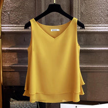 Load image into Gallery viewer, Sleeveless Chiffon Shirt Solid V-neck