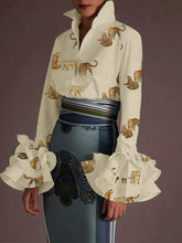 Load image into Gallery viewer, Sexy Turn-down Collar Flare Sleeve Tops