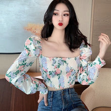 Load image into Gallery viewer, Floral Print  Drawstring Blouses